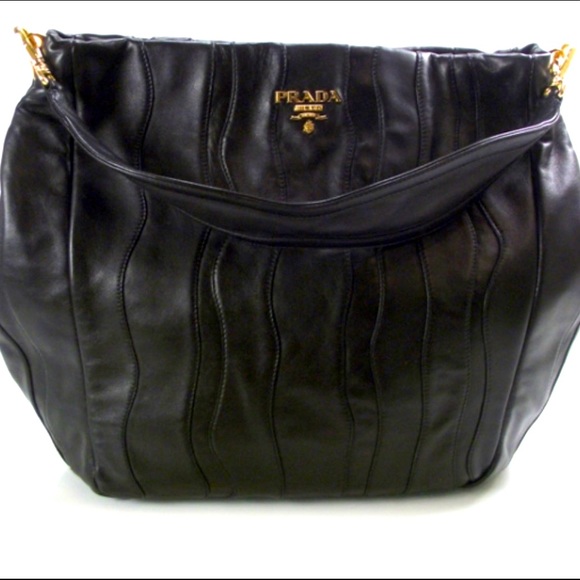 Prada Handbags - Authentic (pre-loved) Prada Nappa Stripes Shoulder Bag in Black Leather
